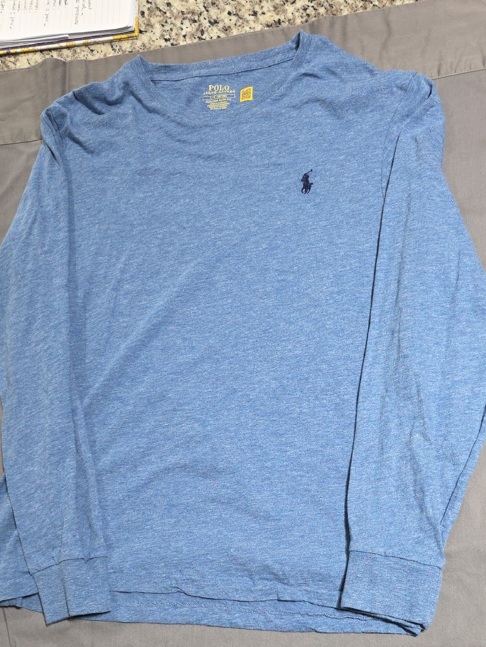 Polo by Ralph Lauren Long Sleeve Tee in Heather Blue with Navy Pony